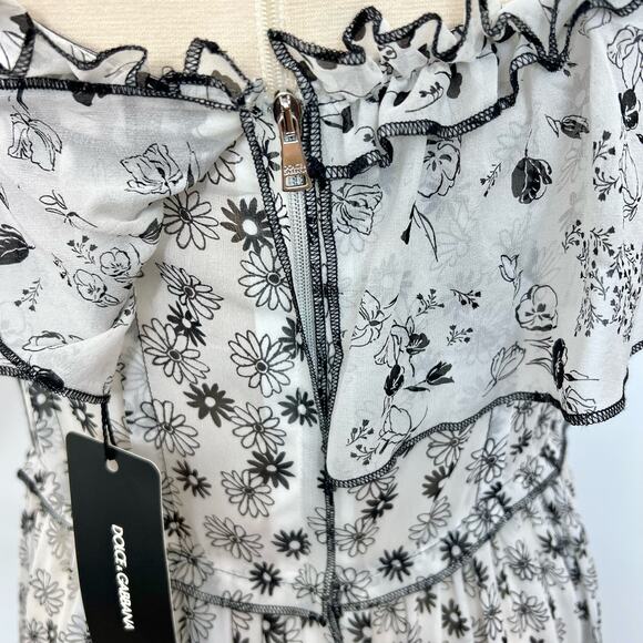 Dolce & Gabbana Tiered Ruffle Floral Silk Dress Sheer | Size: 44 - Picture 12 of 14